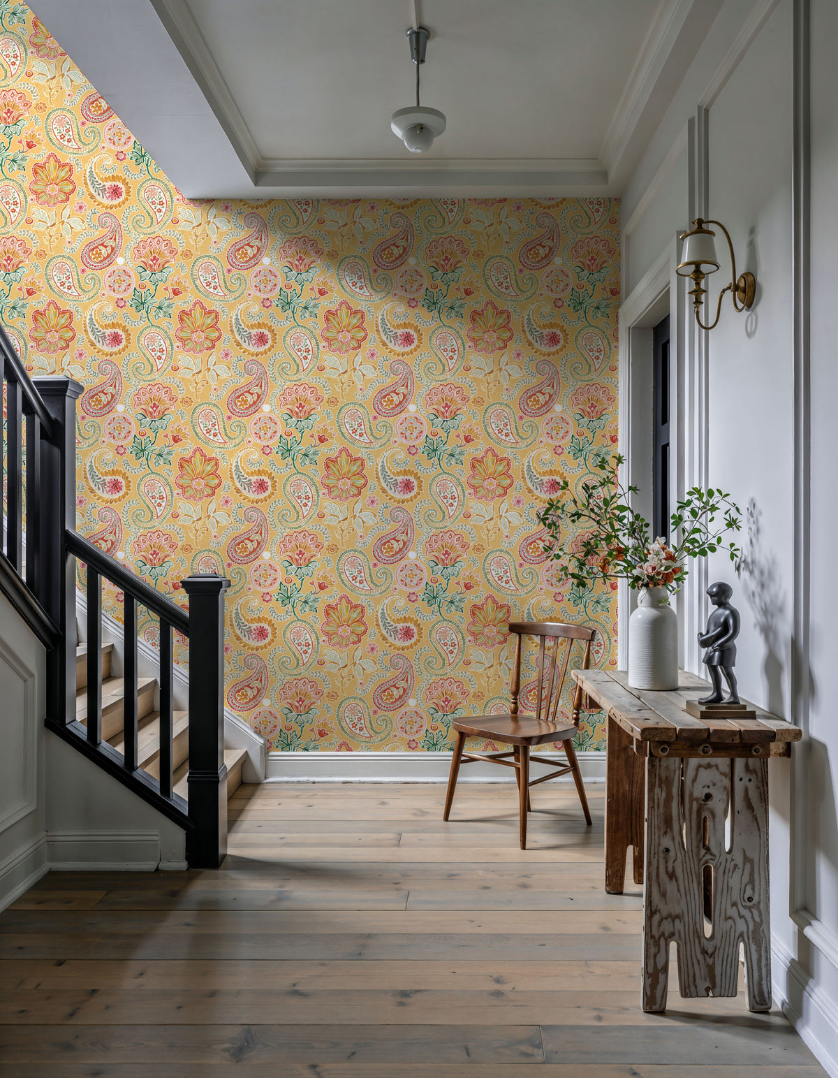 Harvest Paisley Mini Yellow Mural Wallpaper - room preview 02