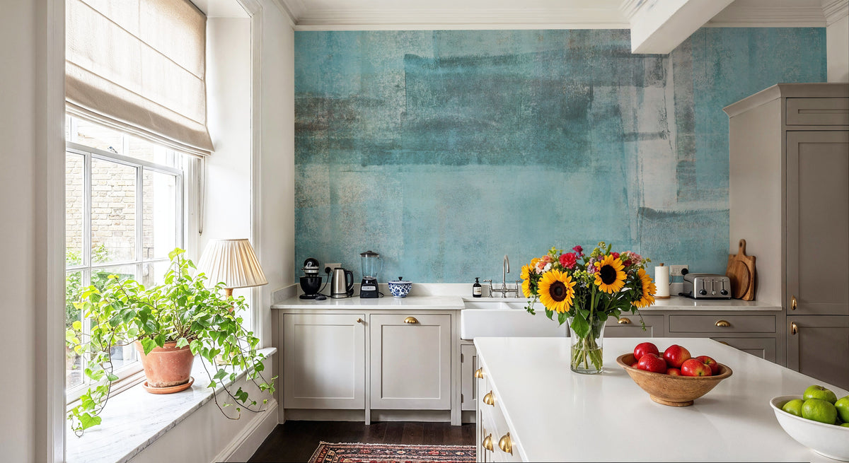 Texture Fields Teal Mural Wallpaper - room preview 02