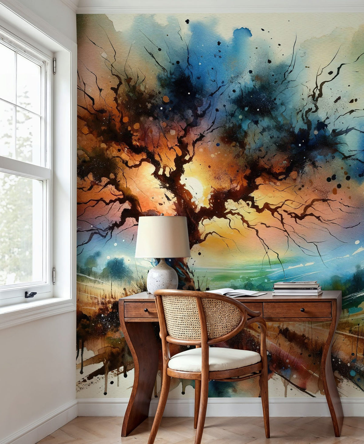 Lonely Tree Starry Night Mural Wallpaper - room preview 02