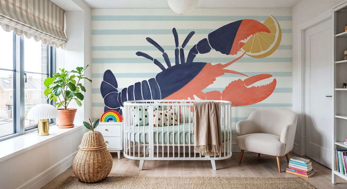 Chillin Lobster Stripes Mural Wallpaper - room preview 02