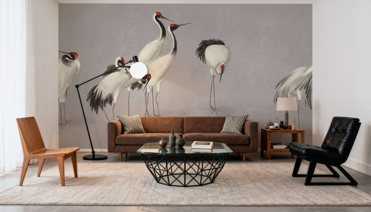 Dwellpaper Japanese Cranes - Stone Mural Wallpaper image 2