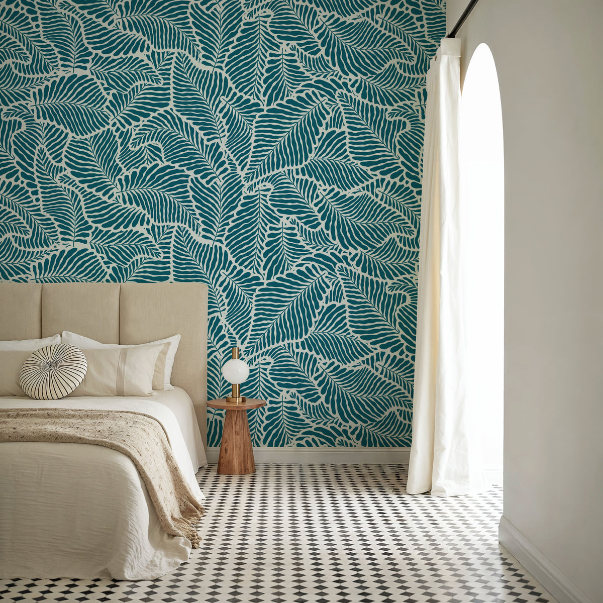 Fern Cut-Outs Pattern, Teal Mural Wallpaper - room preview 02