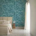 Fern Cut-Outs Pattern, Teal Mural Wallpaper - room preview 02