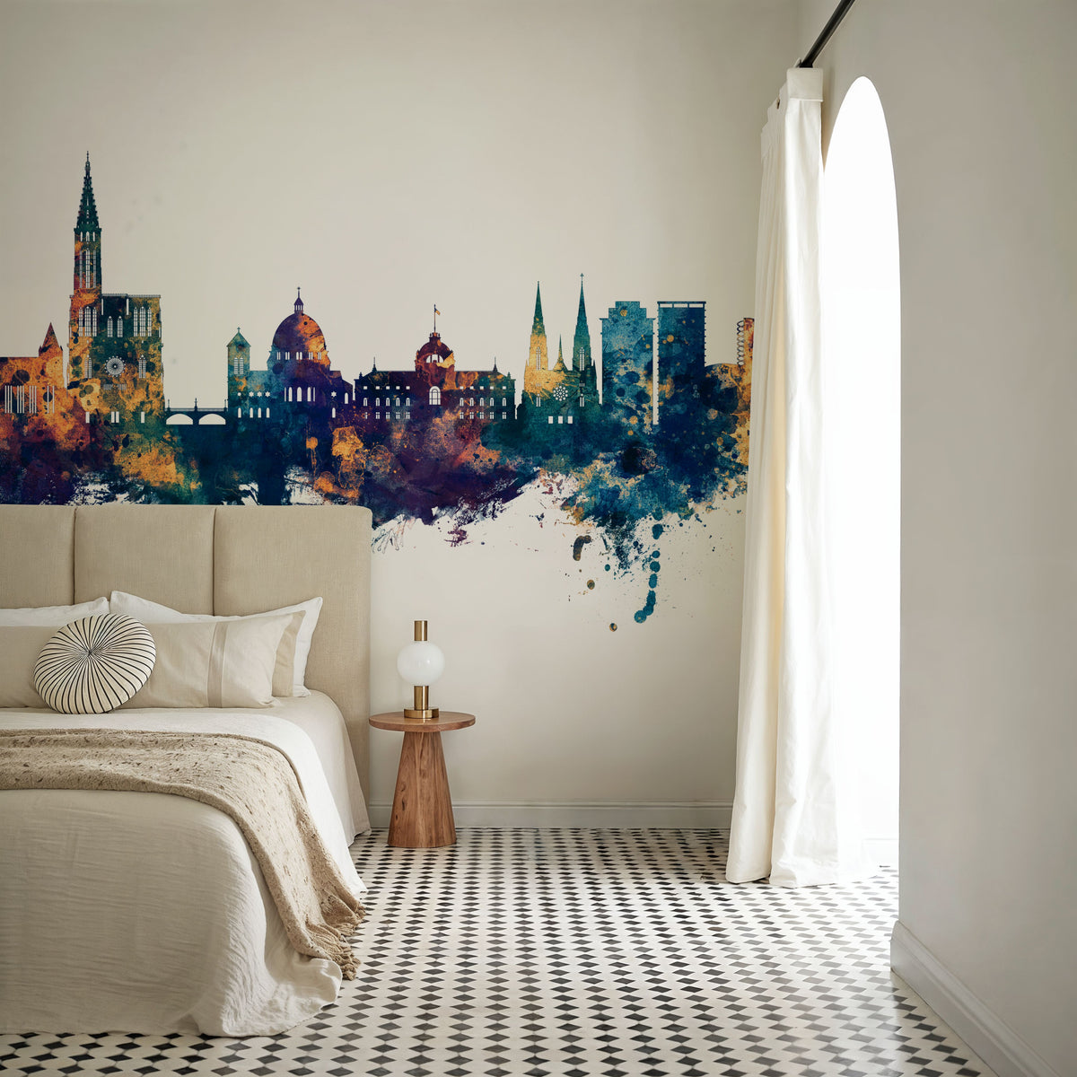 Strasbourg France Skyline Blue & Bronze Mural Wallpaper - room preview 02