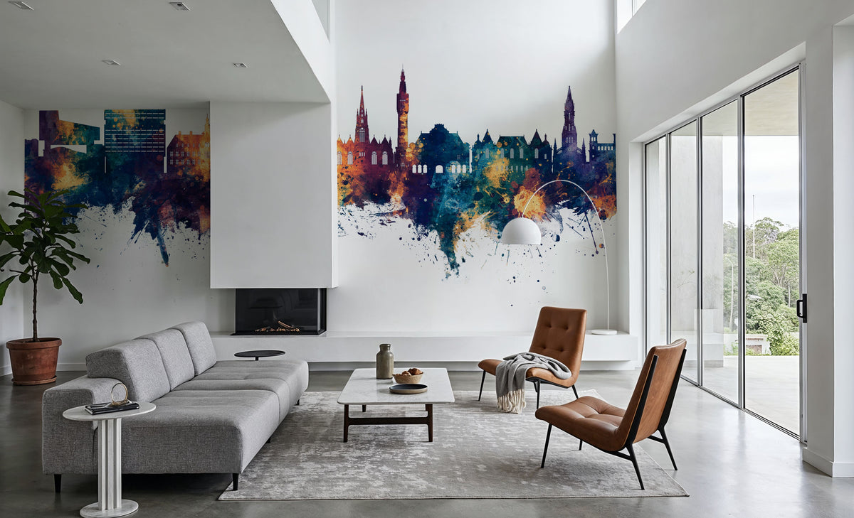 Lille France Skyline Blue & Bronze Mural Wallpaper - room preview 02