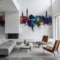Lille France Skyline Blue & Bronze Mural Wallpaper - room preview 02