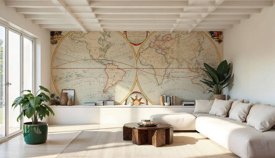 World Map Wallpaper Mural – Map Wall Mural – 19th Century Map of the World