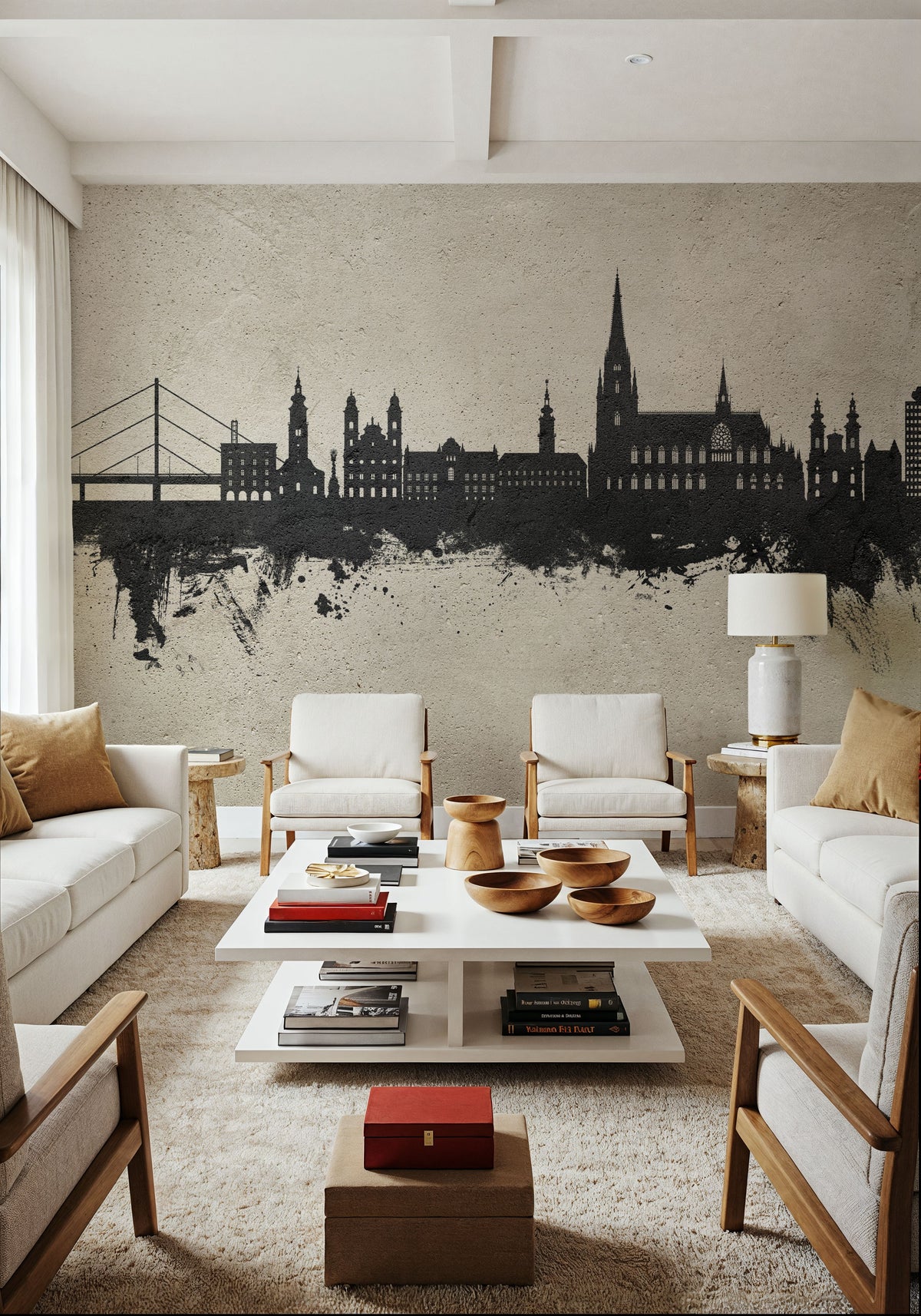 Linz Austria Skyline Concrete Mural Wallpaper - room preview 02