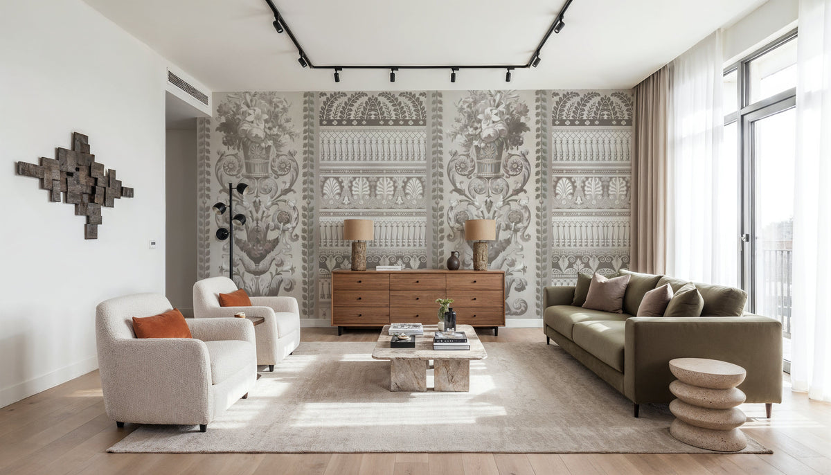 Flower Mountain, Ecru Mural Wallpaper - room preview 02