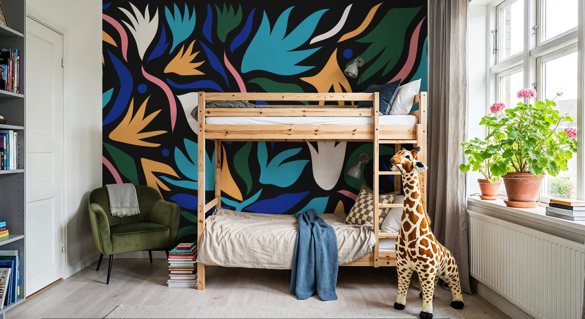 Tulip Cut Out, Dark Mural Wallpaper - room preview 02