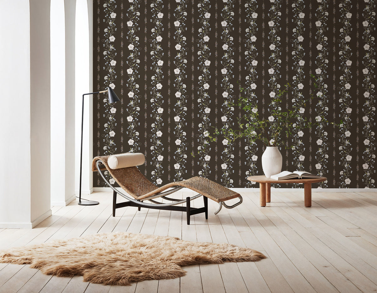Trailing Flower Stripe, Walnut Mural Wallpaper - room preview 02