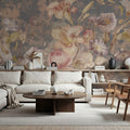 Floral Grunge Singing Mural Wallpaper - Red Tone - room preview 02