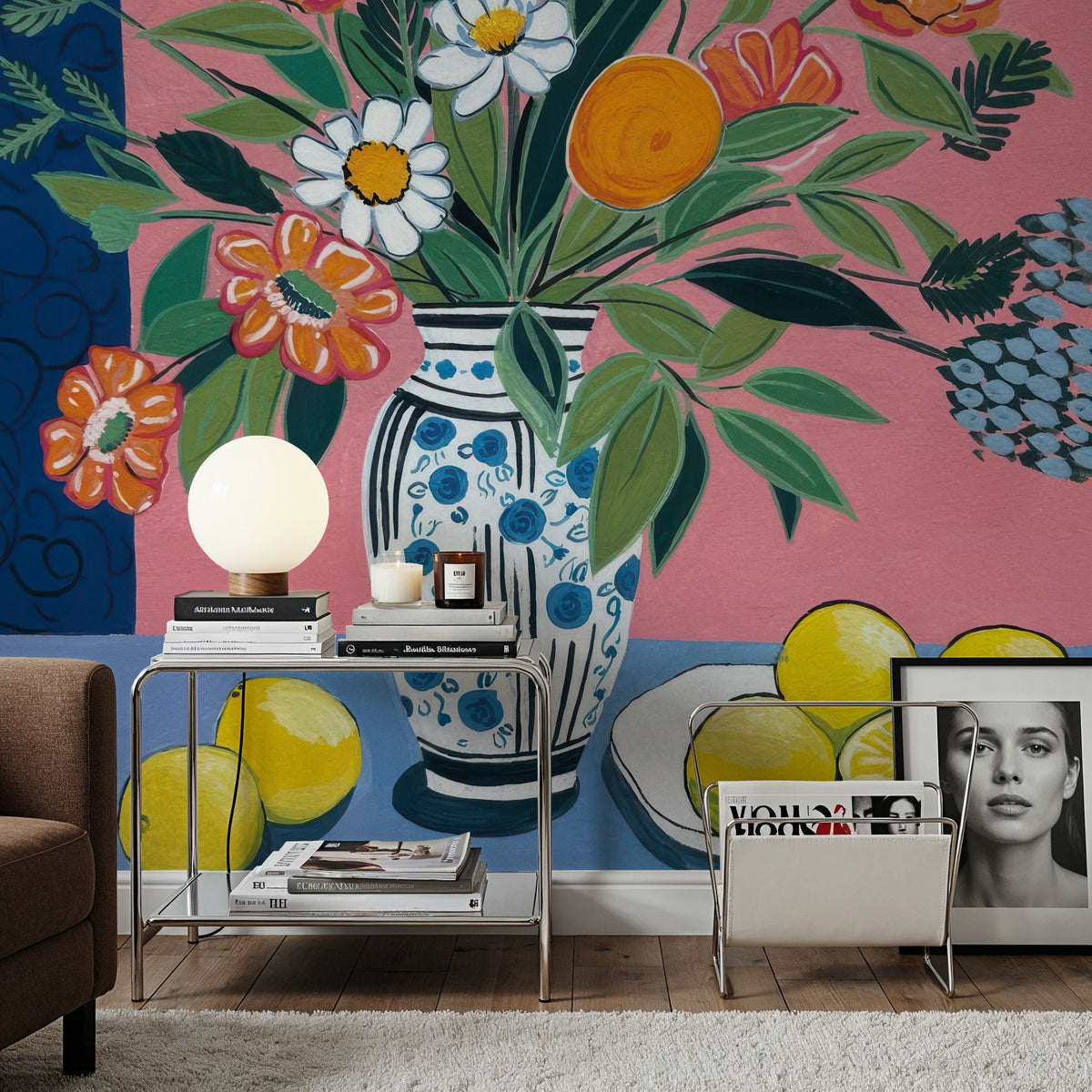 Flower Still Life with Lemons Mural Wallpaper - room preview 02