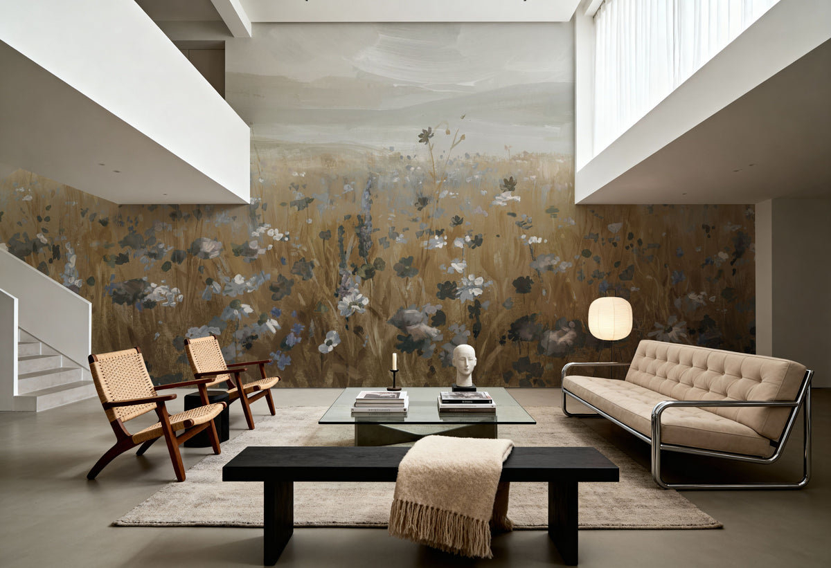 Field of Flowers Neutral Mural Wallpaper - room preview 02