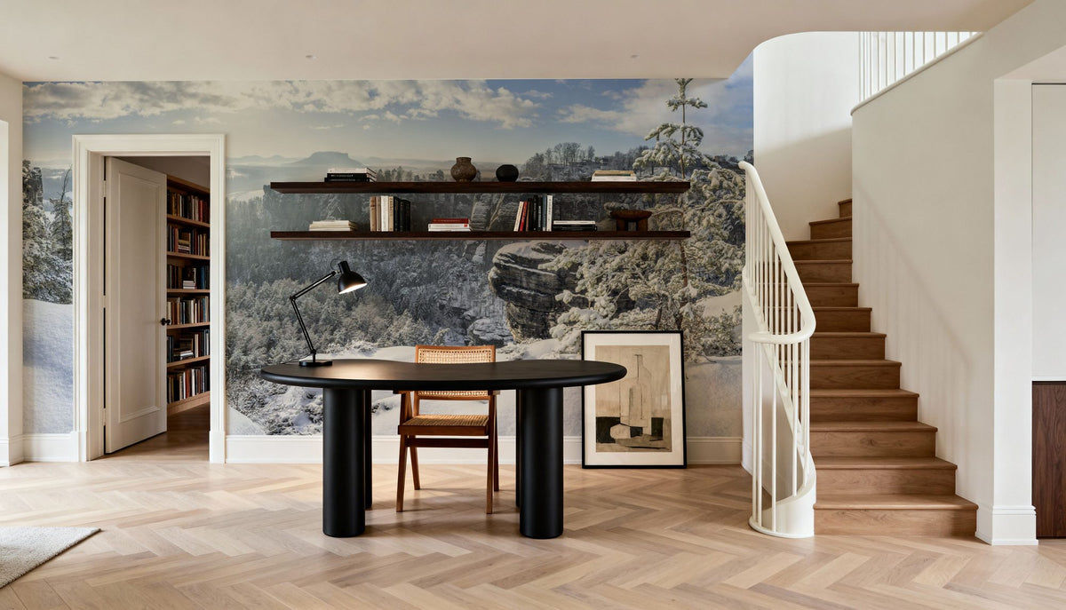 Swiss Winter Panorama Mural Wallpaper - room preview 02