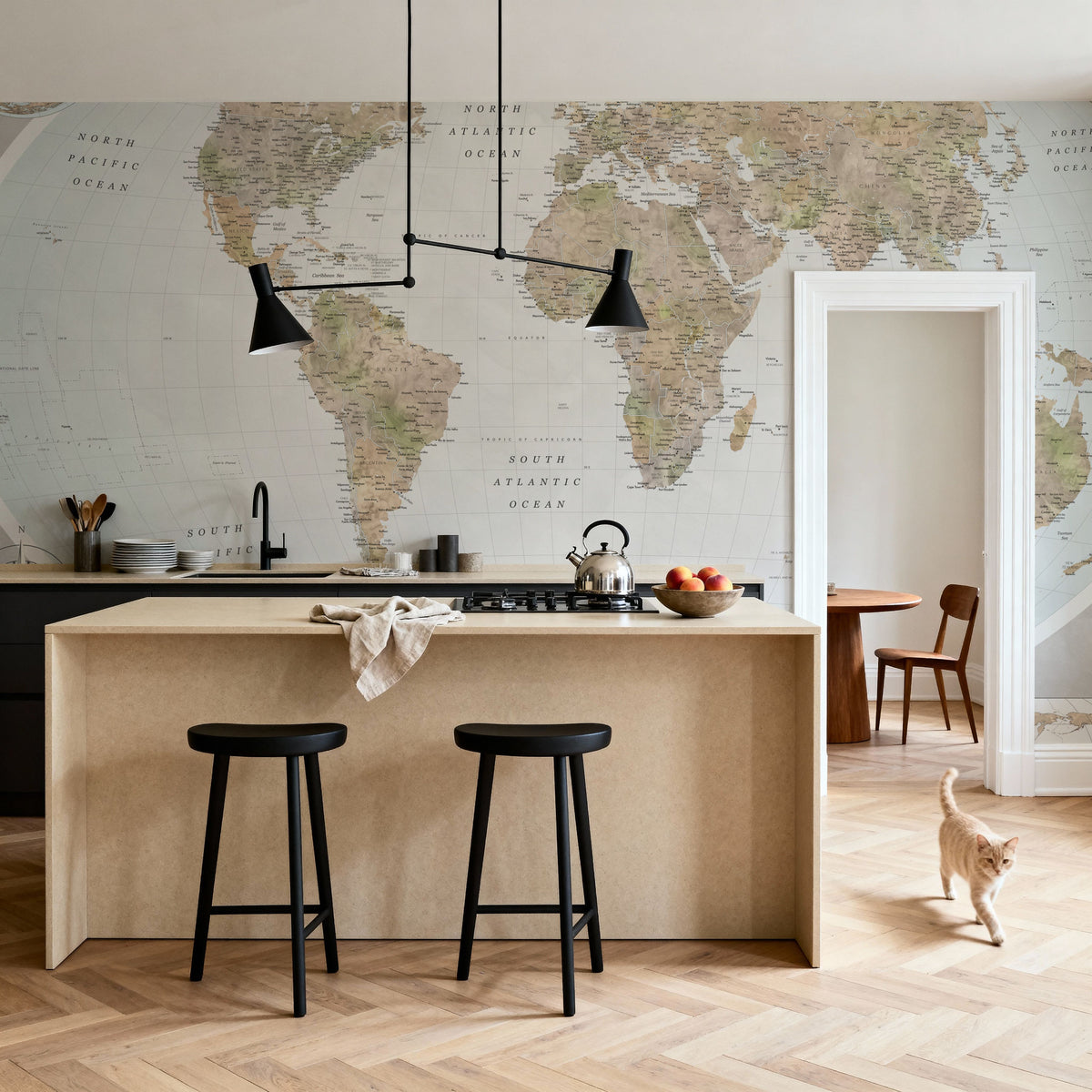 World Map Atlas Brown Mural Wallpaper - room preview 02
