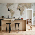 World Map Atlas Brown Mural Wallpaper - room preview 02