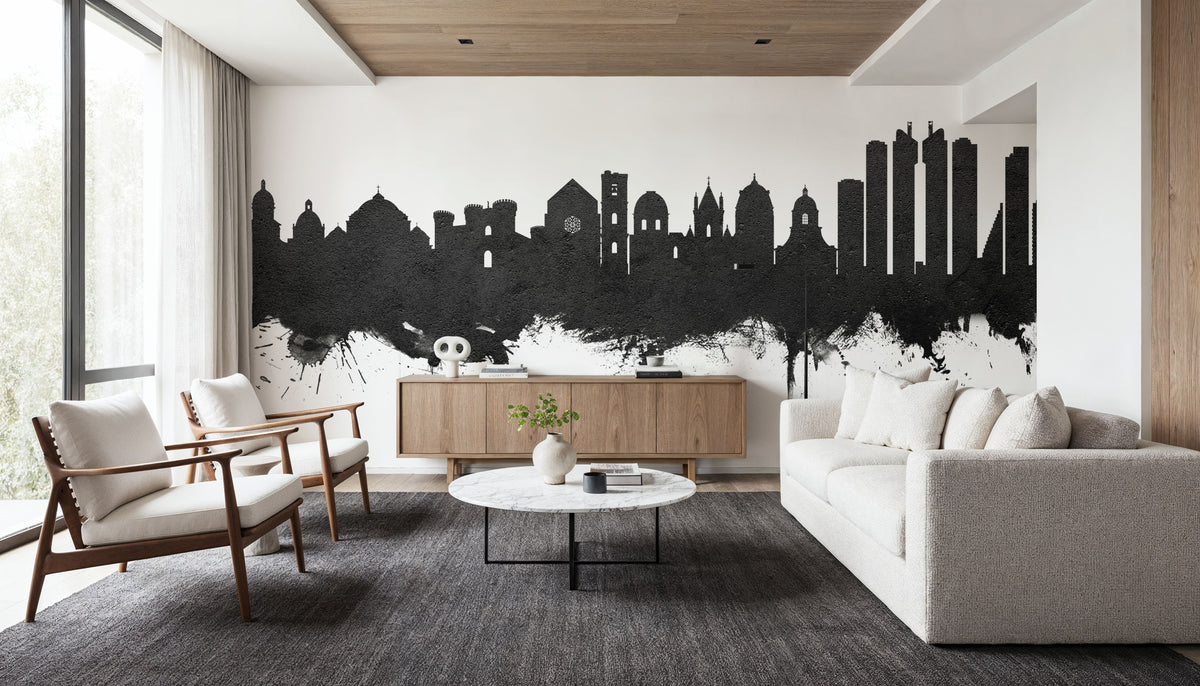 Naples Italy Skyline Black & White Mural Wallpaper - room preview 02