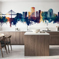 Long Beach California Skyline Blue & Bronze Mural Wallpaper - room preview 02