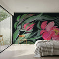 Peony on Black Mural Wallpaper - room preview 02