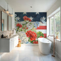 Red White and Blue Floral VI Mural Wallpaper - room preview 02