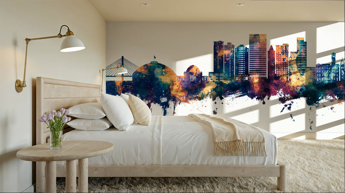 Tacoma Washington Skyline Blue & Bronze Mural Wallpaper - room preview 02