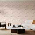 Hidden Peonies, Orange on White Mural Wallpaper - room preview 02