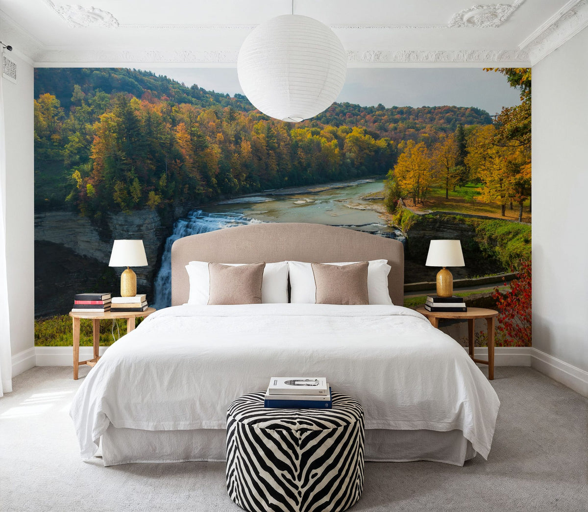 Middle Falls in Autumn Mural Wallpaper - room preview 02