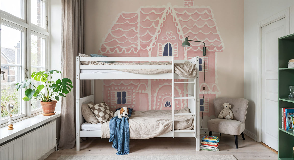 Gingerbread Dream House I Pink Mural Wallpaper - room preview 02