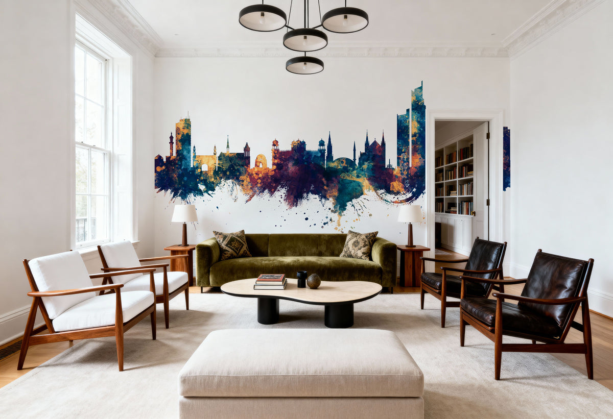 Karachi Pakistan Skyline Blue & Bronze Mural Wallpaper - room preview 02