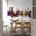 Lille France Skyline Purple & Gold Mural Wallpaper - room preview 02