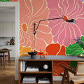 Cool Fluid Flowers Mural, Bright Multi Mural Wallpaper - room preview 02