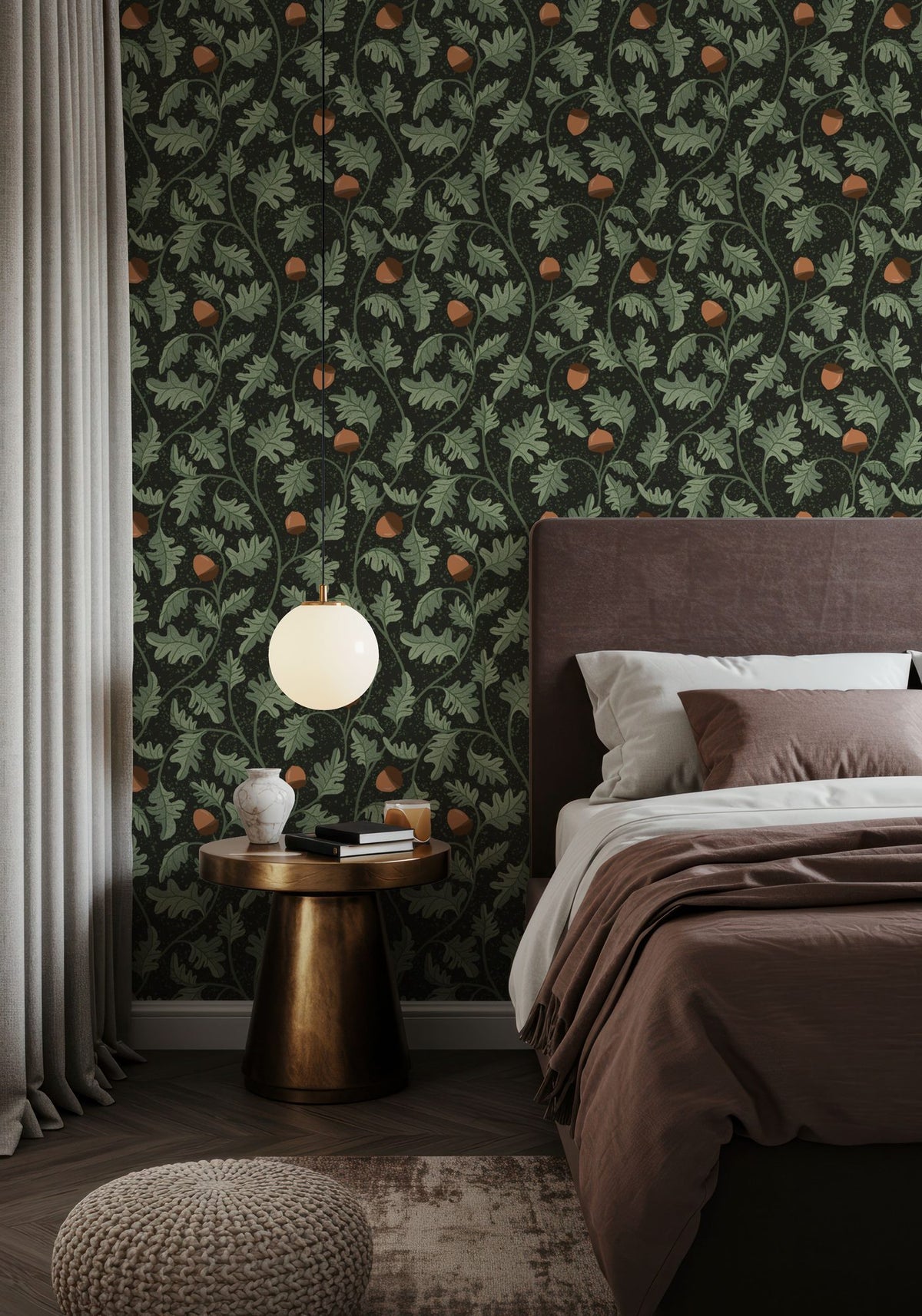 Oak & Acorns, Dark Mural Wallpaper - room preview 02