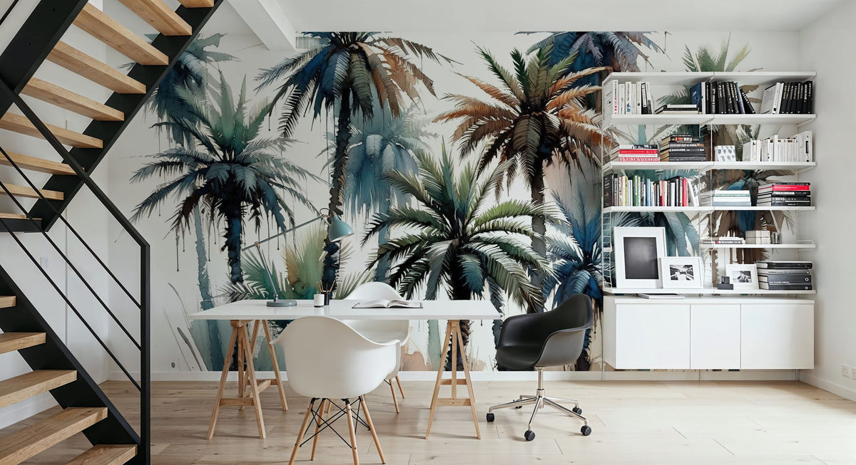 Vibrant Palm Trees in Watercolor Mural Wallpaper - room preview 02
