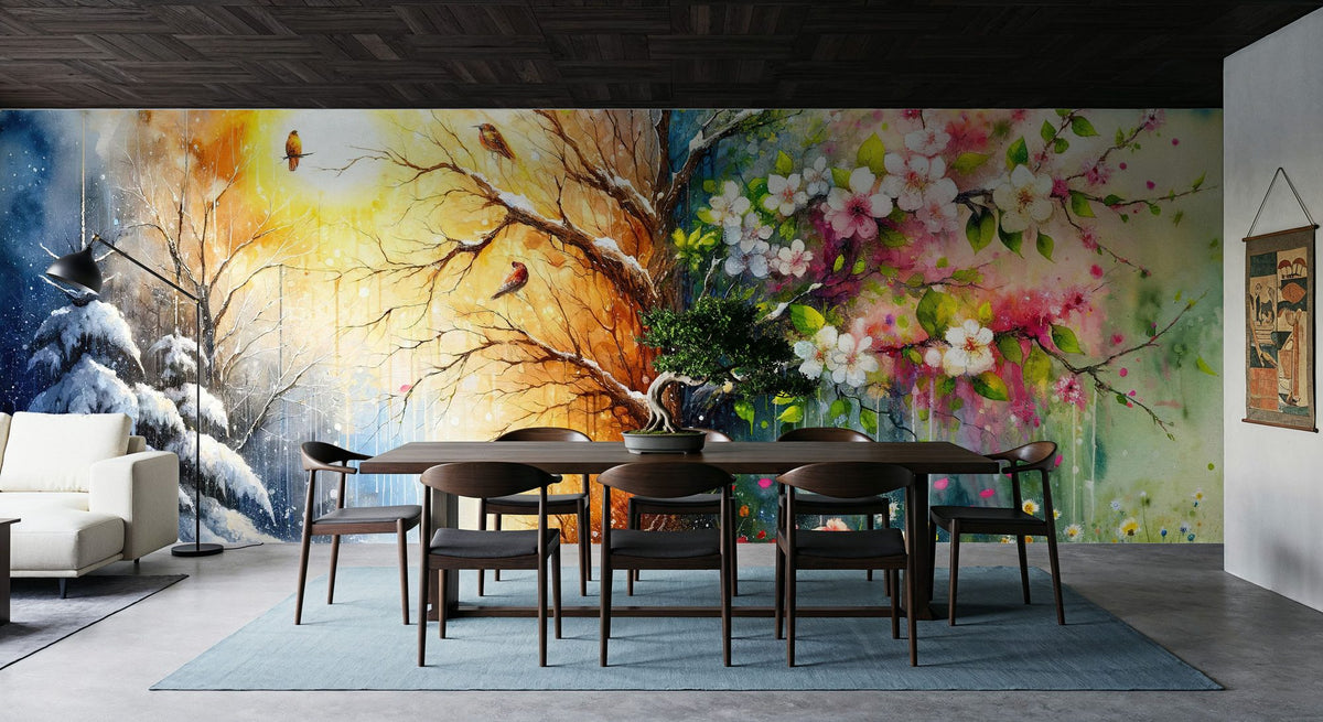 From Winter to Summer in Watercolor Mural Wallpaper - room preview 02