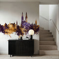 Zagreb Croatia Skyline Purple & Gold Mural Wallpaper - room preview 02