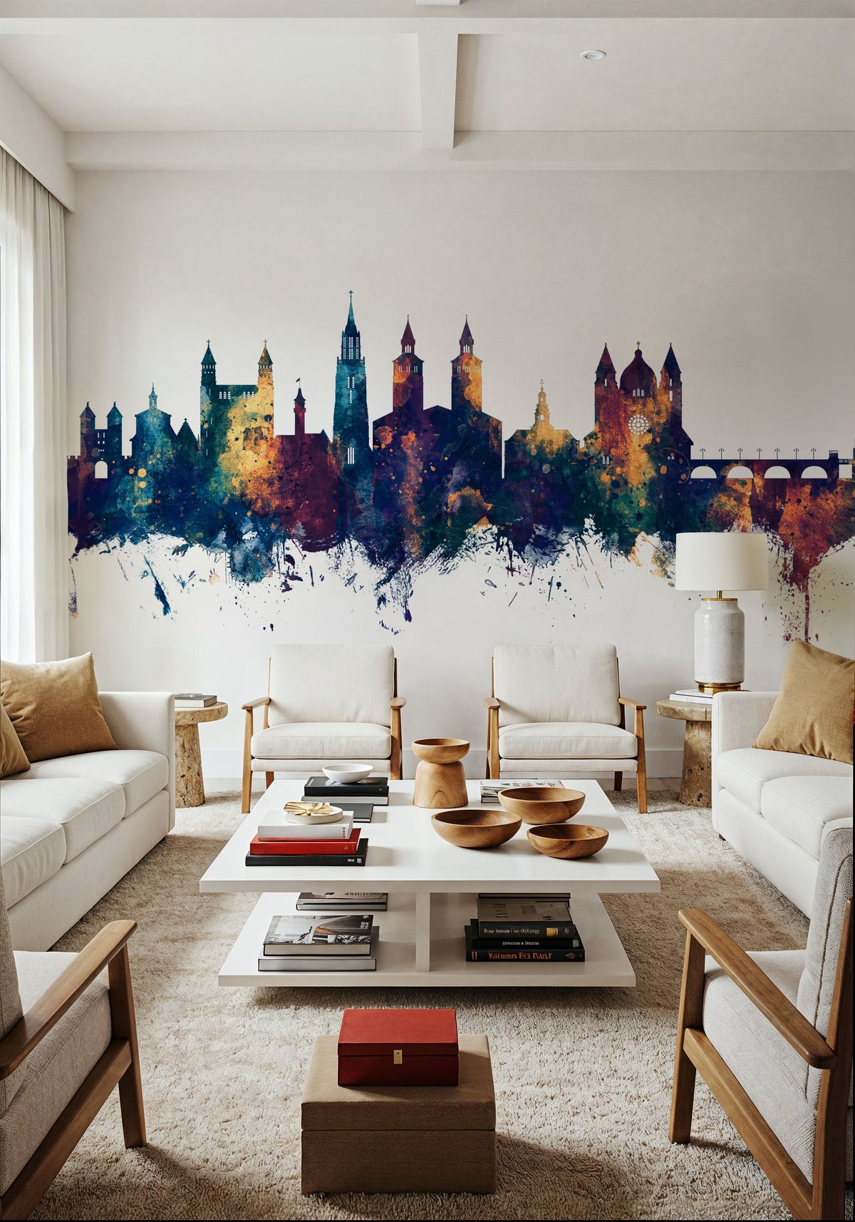 Maastricht the Netherlands Skyline Blue & Bronze Mural Wallpaper - room preview 02