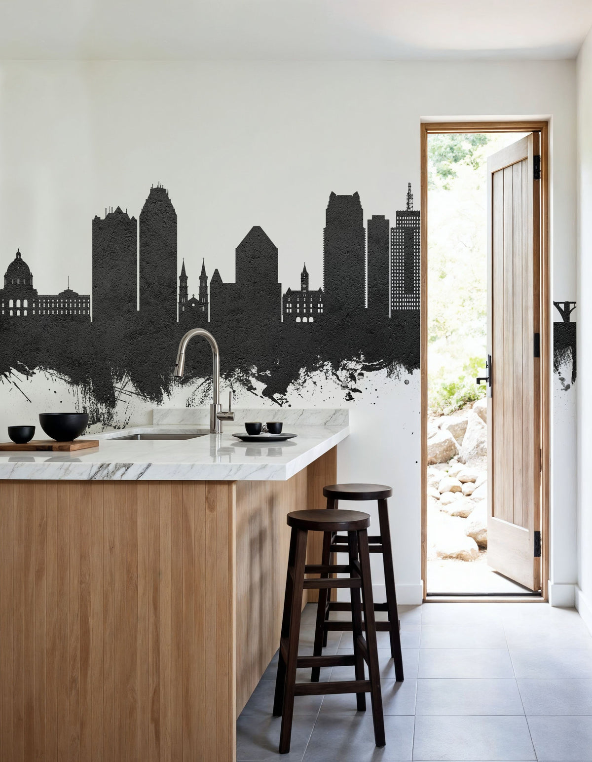 Saint Paul Minnesota Skyline Black & White Mural Wallpaper - room preview 02