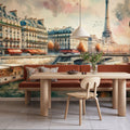 Parisian River Scene with Eiffel Tower Mural Wallpaper - room preview 02