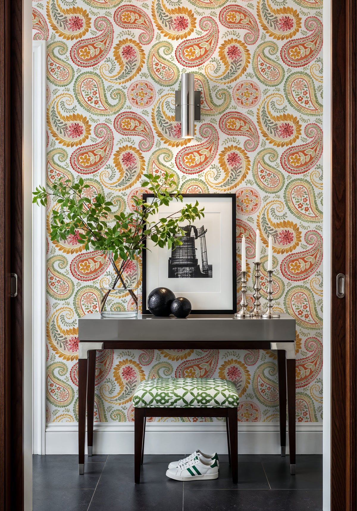 Harvest Paisley White Mural Wallpaper - room preview 02