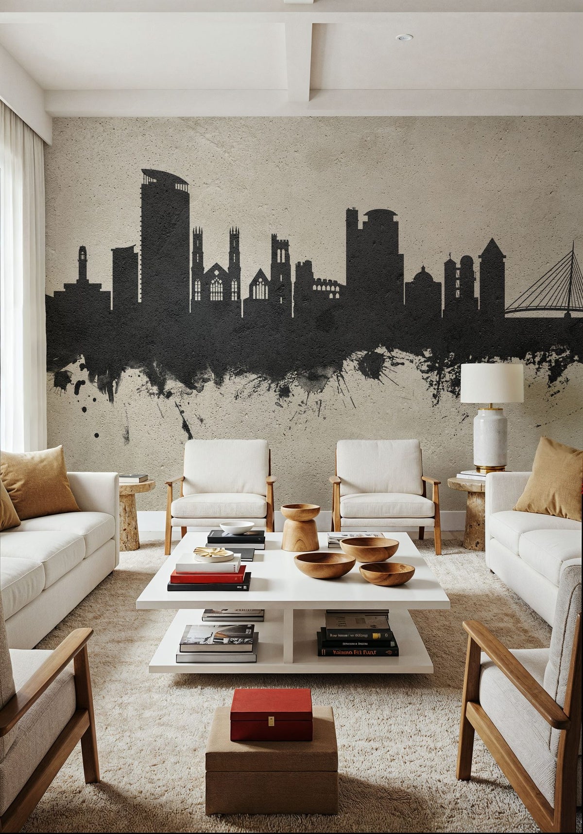 Swansea Wales Skyline Concrete Mural Wallpaper - room preview 02