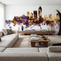 Indianapolis Indiana Skyline Purple & Gold Mural Wallpaper - room preview 02