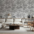 Patinated Linen Toile De Jouy, Stone Mural Wallpaper - room preview 02