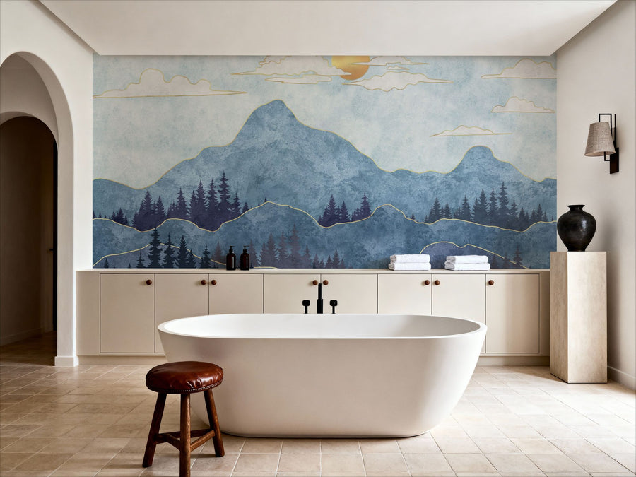 Mountain Wallpaper Mural – Alpine Wall Mural – Blue Haze Mountains