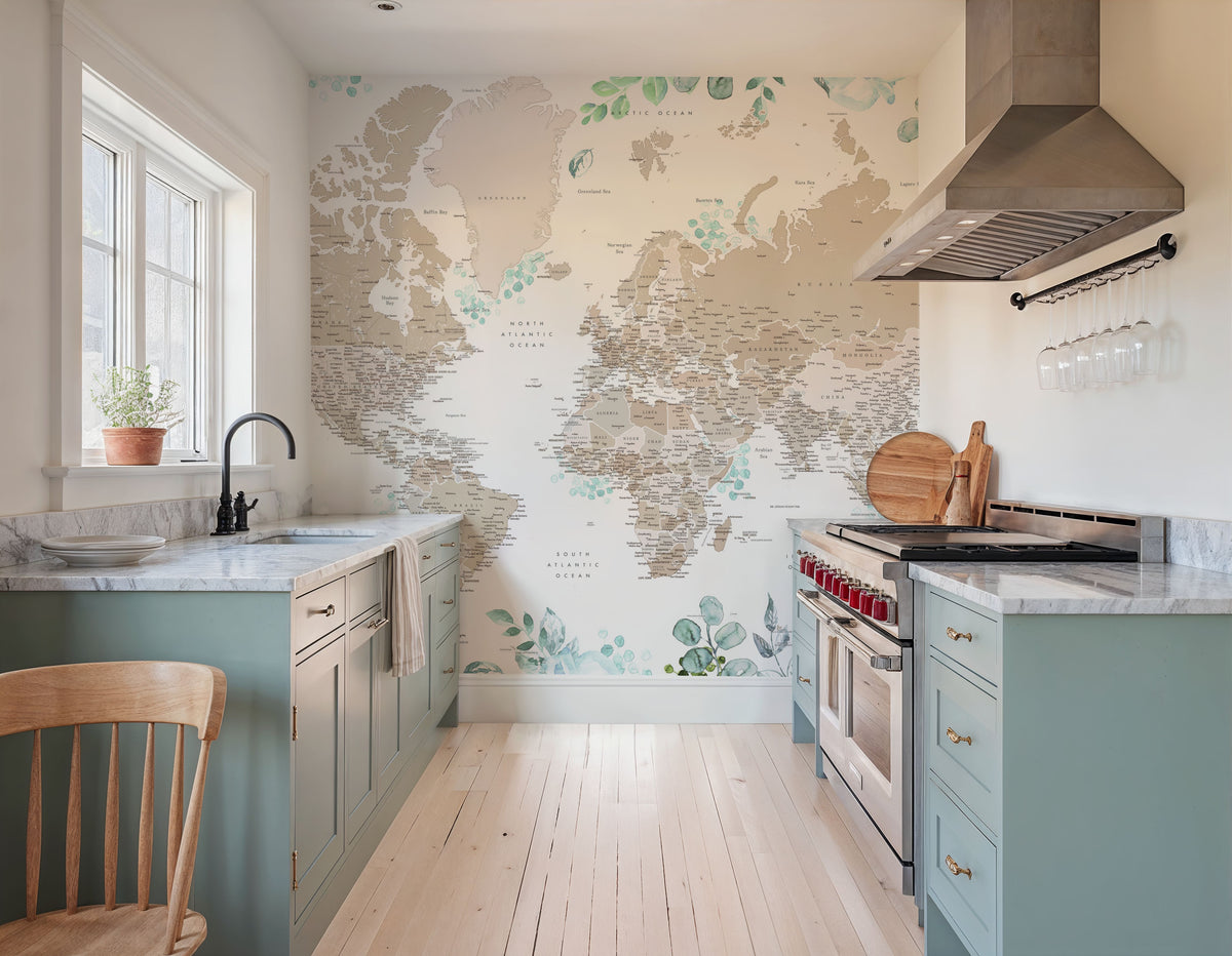 World Map Cities - Leanne Mural Wallpaper - room preview 02