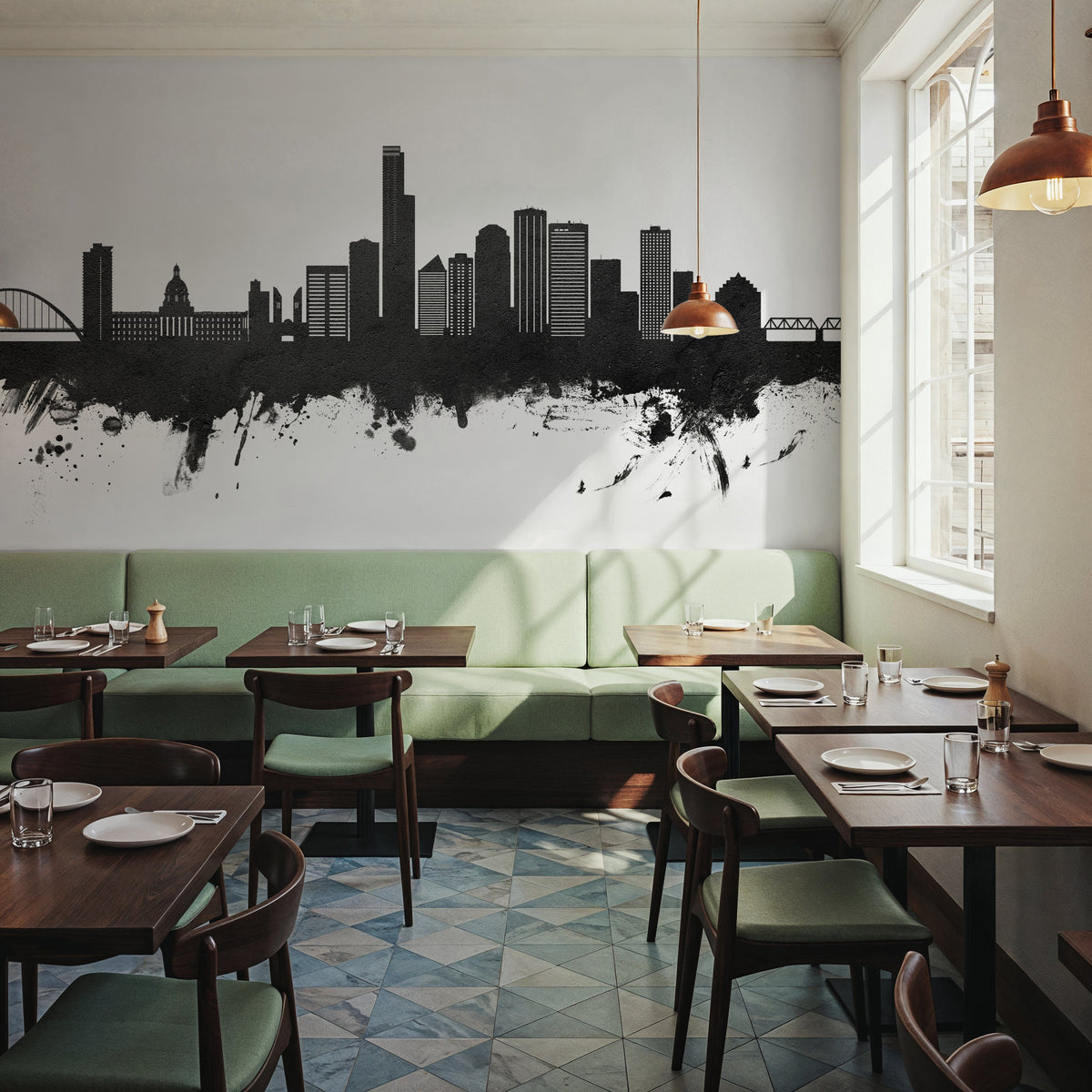 Edmonton Canada Skyline Black & White Mural Wallpaper - room preview 02