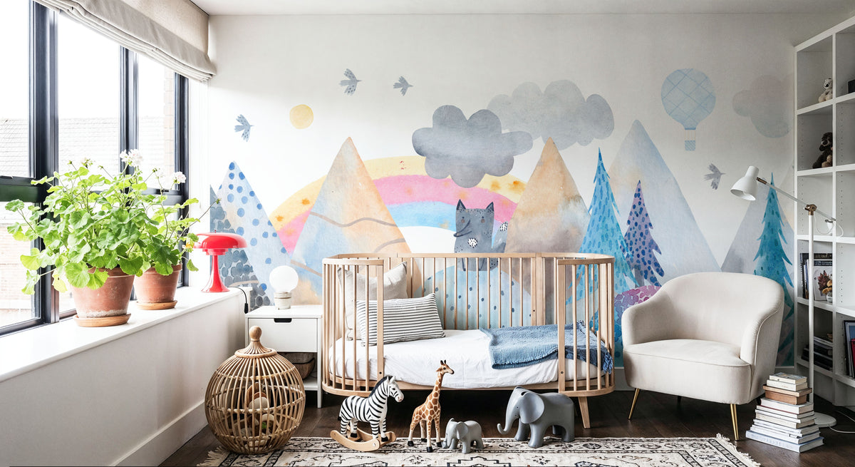 Baby Wolf Forest Mural Wallpaper - room preview 02