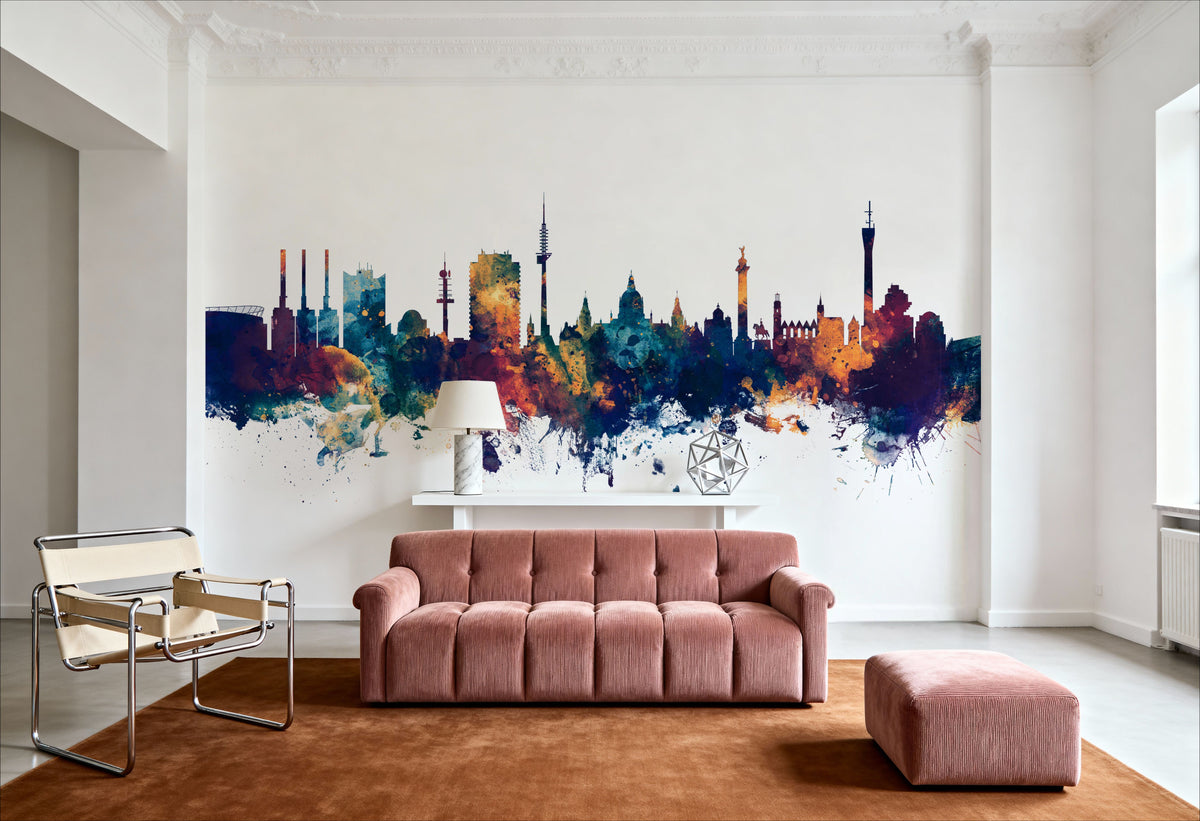 Hannover Germany Skyline Blue & Bronze Mural Wallpaper - room preview 02