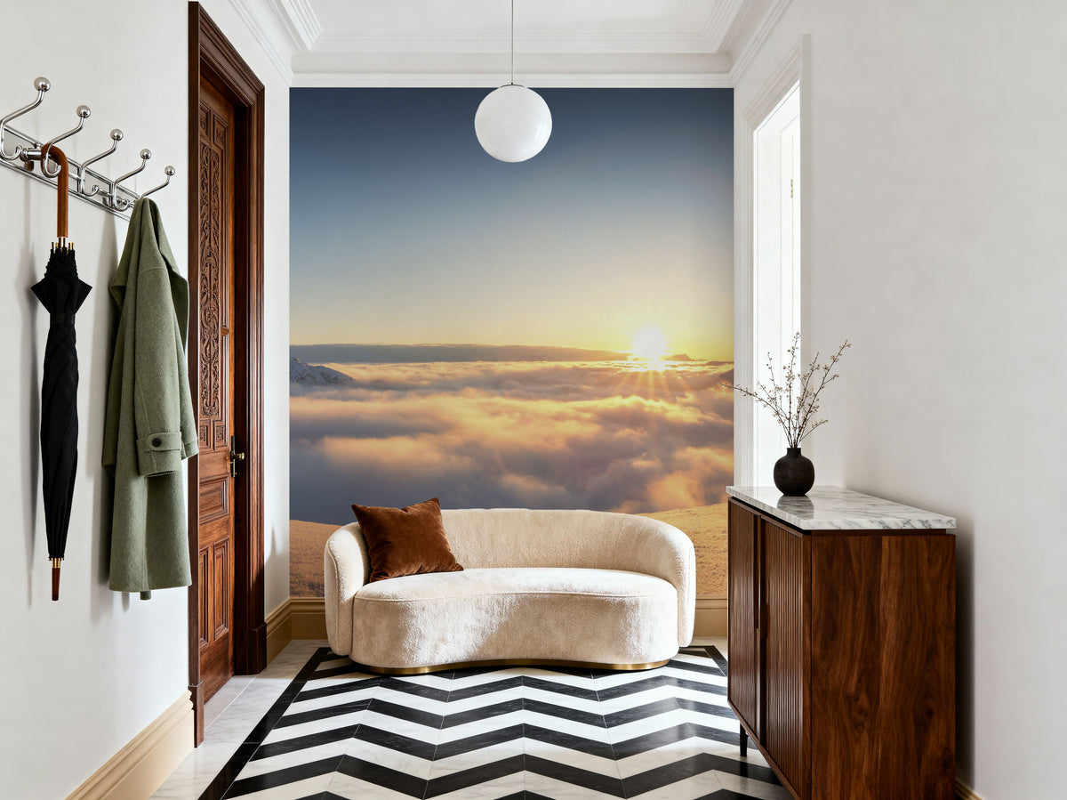 Skiing Panorama Mural Wallpaper - Neutral Tone - room preview 02