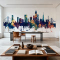 San Francisco Skyline Blue & Bronze Mural Wallpaper - room preview 02
